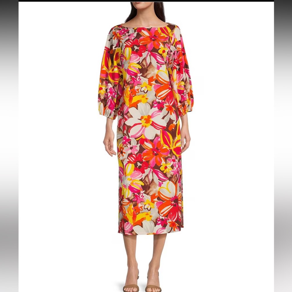 Frances Valentine Floral Midi Dress - Red, Pink, Yellow